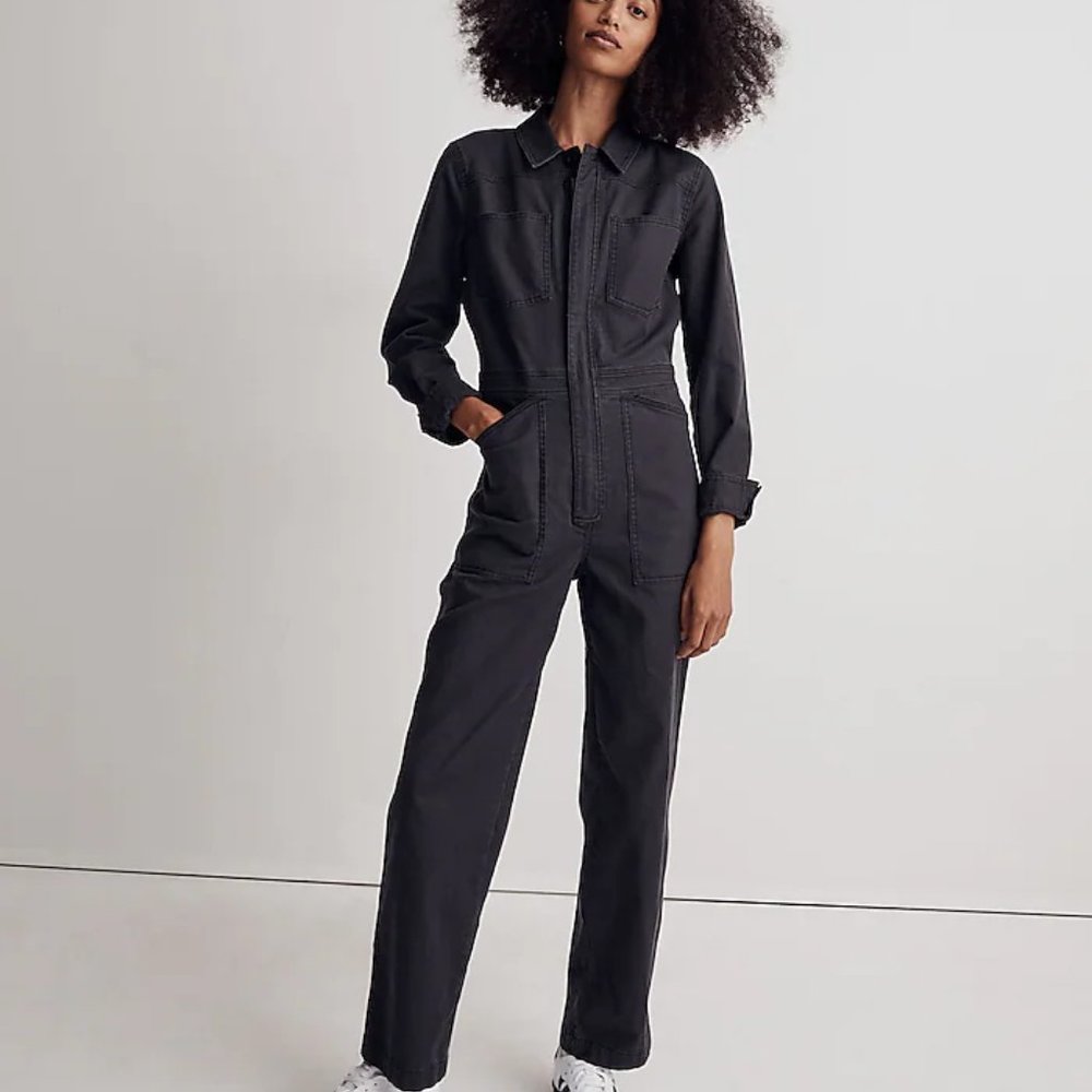 Madewell Black Brushed Canvas Belted Jumpsuit